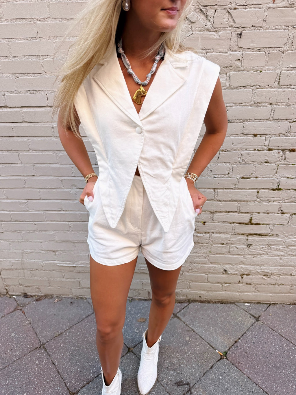 THE SHEA ROMPER - WHITE DENIM